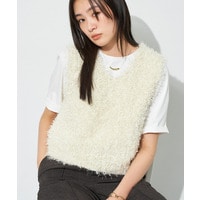 【洗える】ファンシーヤーンVネックニットベスト
