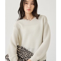 【ウール混/体型カバー】ラメガーター編み Vネックニット