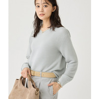 【ウール混／体型カバー】ラメガーター編み Vネックニット