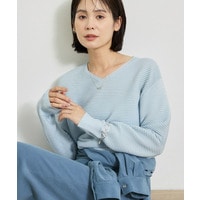 【ウール混／体型カバー】ラメガーター編み Vネックニット