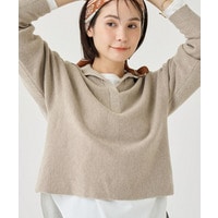 【ウール混／クロップド丈】畦編みスキッパー衿ニット