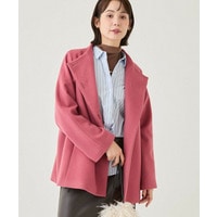 【ウールブレンド／日本製】スタンドカラー上品ミドル丈コート