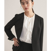 【通勤スーツ／洗える】ストレッチカラーレスジャケット