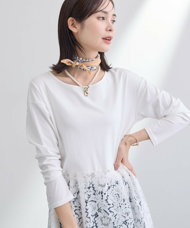【洗える／レイヤードにおすすめ】レース切り替えカットソー