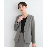 【定番スーツ／UVケア／接触冷感/洗える】ウール調ノーカラージャケット