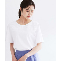 【夏SALE／手洗い可】レースデザインジャージTシャツ