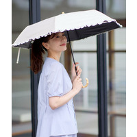 【晴雨兼用／UVカット率100％／雨の日もおしゃれに◎】バイカラーフリルデザイン折りたたみ傘