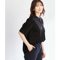 【すっきり見え！長め丈／接触冷感／マシンウォッシュ可】スキッパーネックジャージトップス