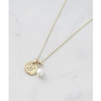 【チェーン長さ調節可】コインパーツ×淡水パールネックレス