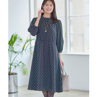 【きちんと見え／通勤／セレモニーにおすすめ◎】ドット×ダイヤ柄ワンピース
