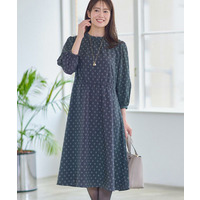 【きちんと見え／通勤／セレモニーにおすすめ◎】ドット×ダイヤ柄ワンピース
