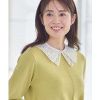 【コーディネートのポイントに◎】パール調ボタン×レース付け衿