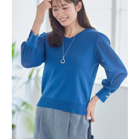 【残暑から秋まで着られる◎】Vネック×メッシュスリーブニット