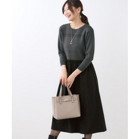 【一枚で着映える◎／セットアップ可】ニット×タフタドッキングワンピース