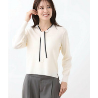 【秋映え／なめらかな着心地】バイカラーボウタイ付きニット