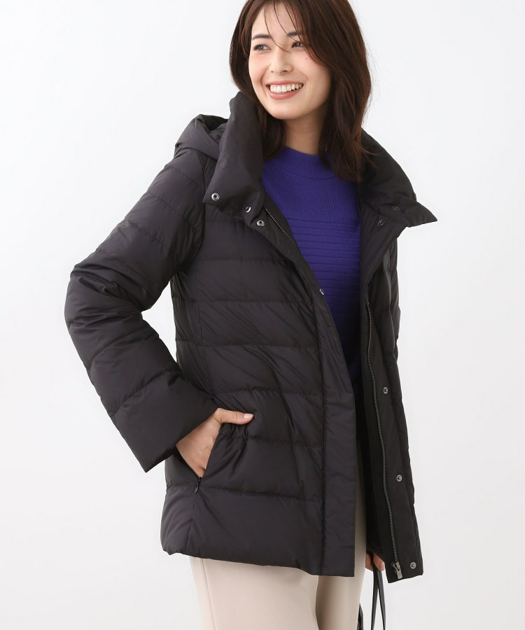 【定番人気/ウエスト調整可】フーデッドミドルダウンコート1