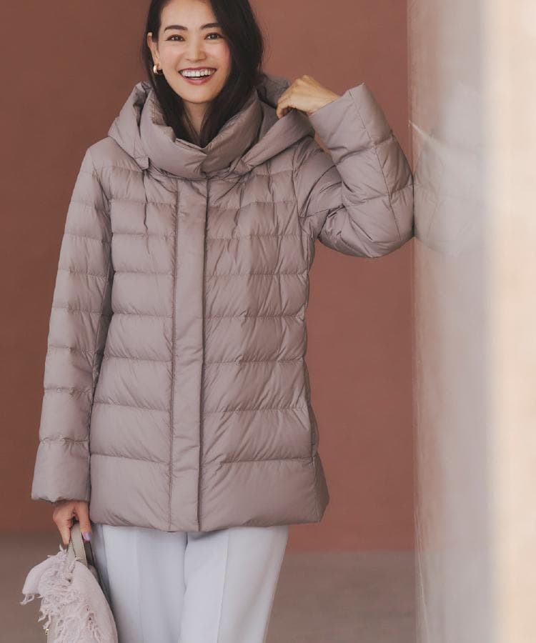 【定番人気/ウエスト調整可】フーデッドミドルダウンコート1