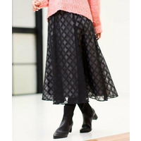 【R‐QUALITY／ウエストリボン付き】フラワー柄シアーフレアスカート