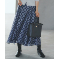 【R‐QUALITY／ウエストリボン付き】フラワー柄シアーフレアスカート