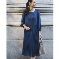 【フォーマル／入卒／一枚で着映え◎】シフォン×幾何柄レースプリーツワンピース