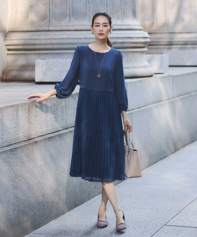 【フォーマル/入卒/一枚で着映え◎】シフォン×幾何柄レースプリーツワンピース2