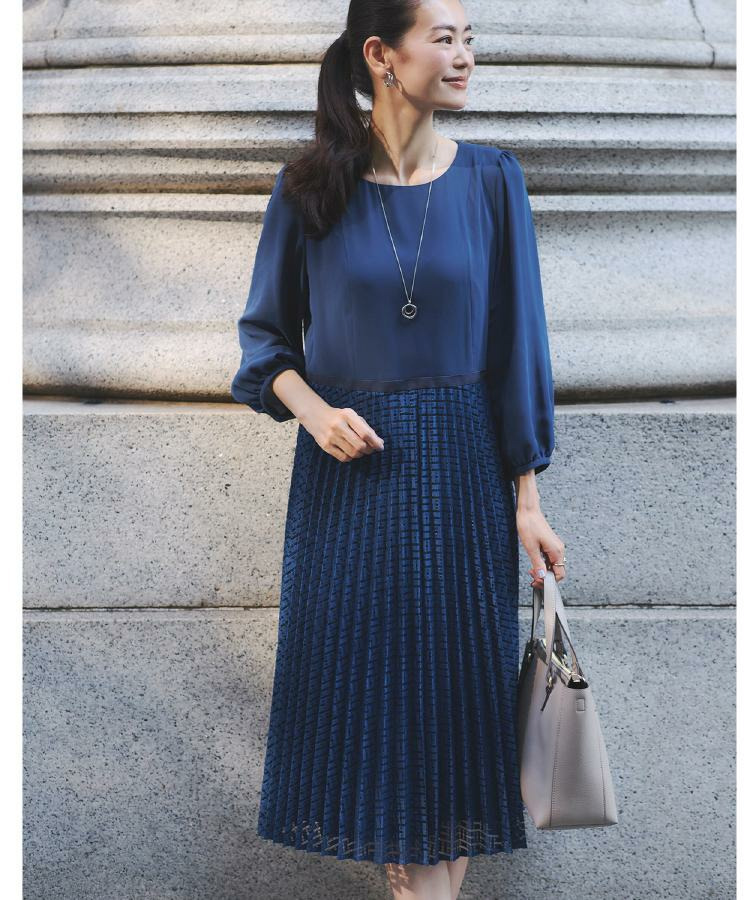 【フォーマル/入卒/一枚で着映え◎】シフォン×幾何柄レースプリーツワンピース1