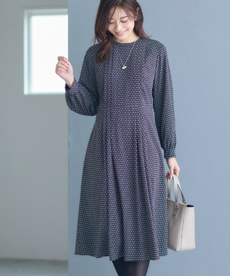 【通勤にもお出かけにも◎】ジオメプリントクラシカルワンピース1