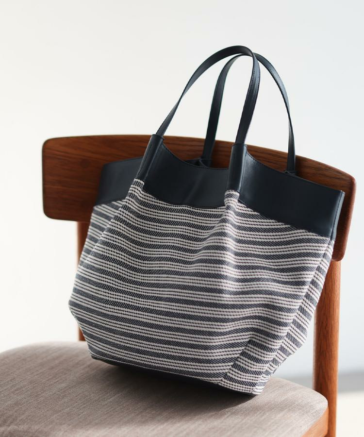 【しっかり容量◎】キャンバス地ボーダートートバッグ