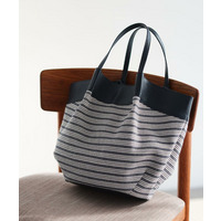 【しっかり容量◎】キャンバス地ボーダートートバッグ