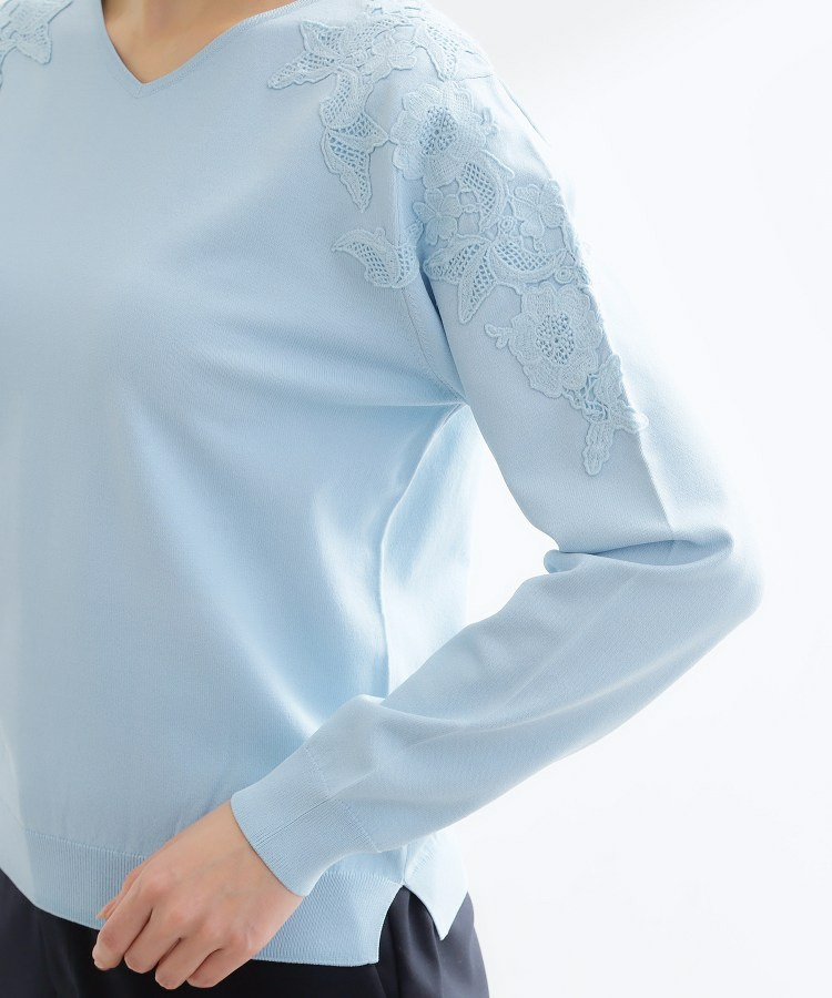レースデザインスリーブニットプルオーバー21