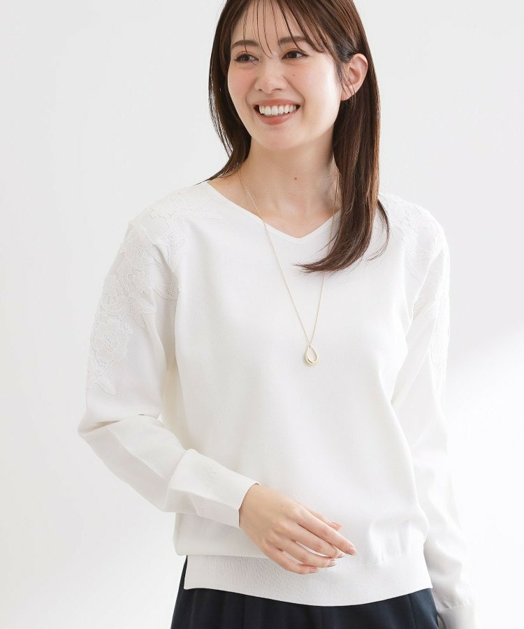 レースデザインスリーブニットプルオーバー1
