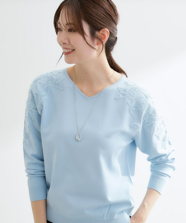 レースデザインスリーブニットプルオーバー1