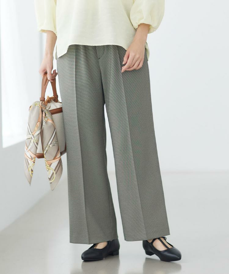 【ウエスト総ゴム】チェック柄イージーワイドパンツ1