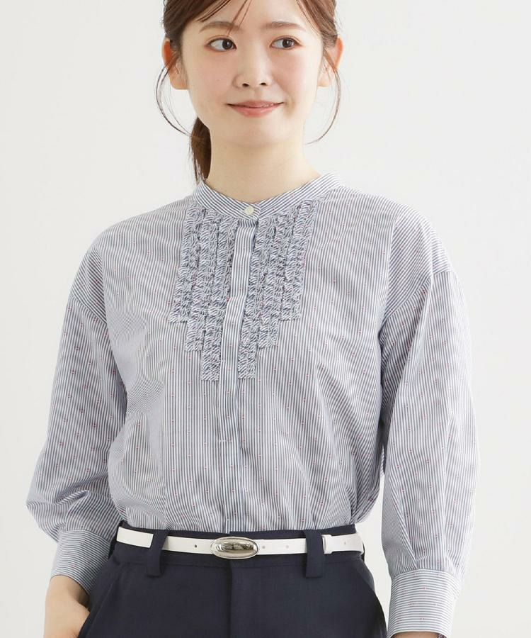 【接触冷感】八分袖フロントフリルブラウス