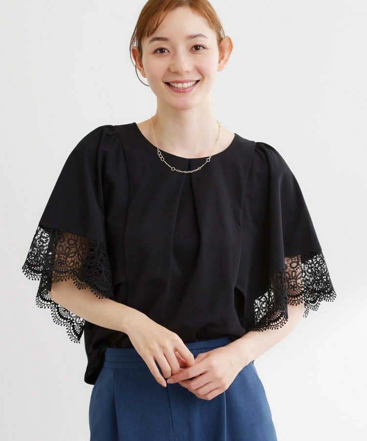 【UVカット／接触冷感】レーススリーブジャージカットソー