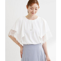 【UVカット／接触冷感】レーススリーブジャージカットソー