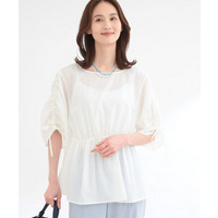 【通気性あり／涼しい／マシンウォッシャブル】ウエストギャザーブラウス