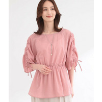 【通気性あり／涼しい／マシンウォッシャブル】ウエストギャザーブラウス