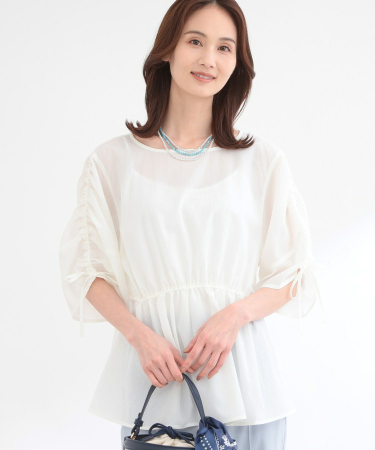 【通気性あり/涼しい/マシンウォッシャブル】ウエストギャザーブラウス2
