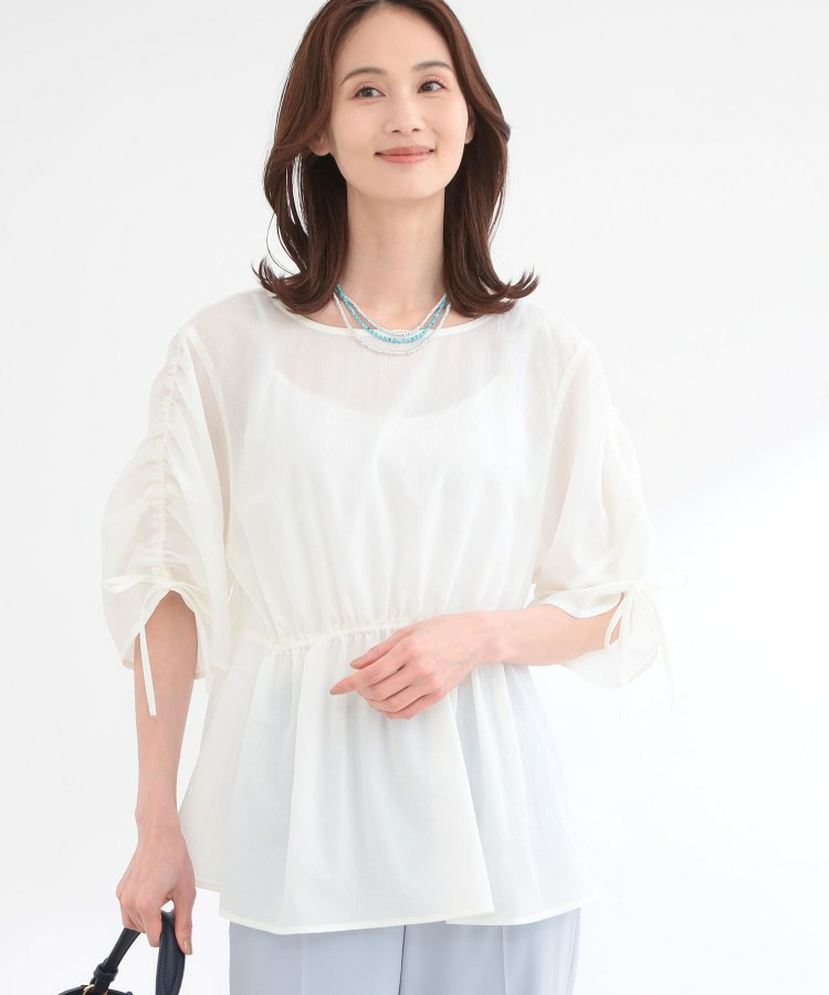 【通気性あり/涼しい/マシンウォッシャブル】ウエストギャザーブラウス1