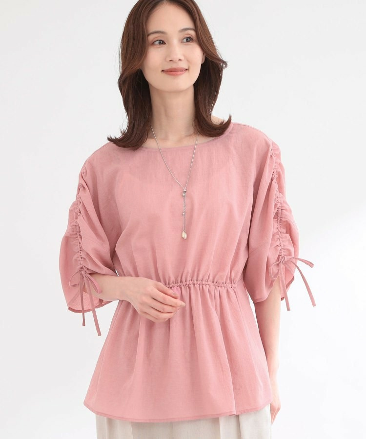 【通気性あり/涼しい/マシンウォッシャブル】ウエストギャザーブラウス1