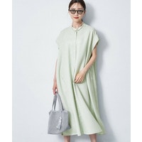 すっきり見えバンドカラーシャツワンピース