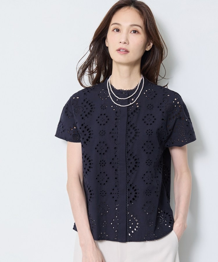 【通勤◎】カットワーク刺繍レース シャツブラウス