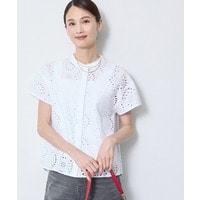 【通勤◎】カットワーク刺繍レース シャツブラウス