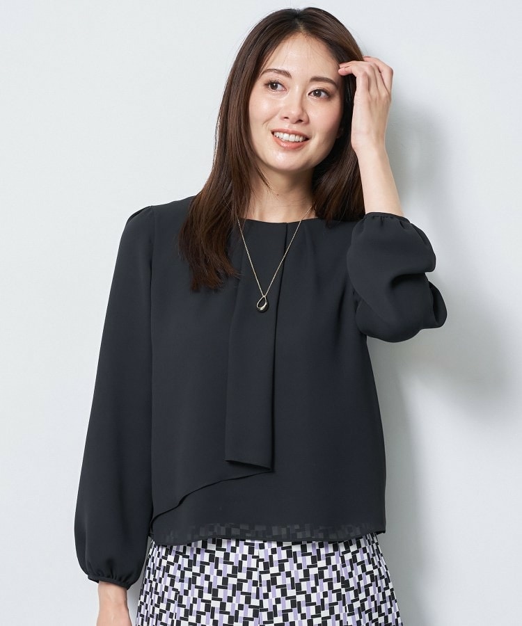 【通勤/セレモニー】クルーネック シフォンブラウス1