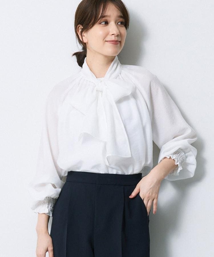 【通勤／セレモニー】リボンボウタイ付きブラウス