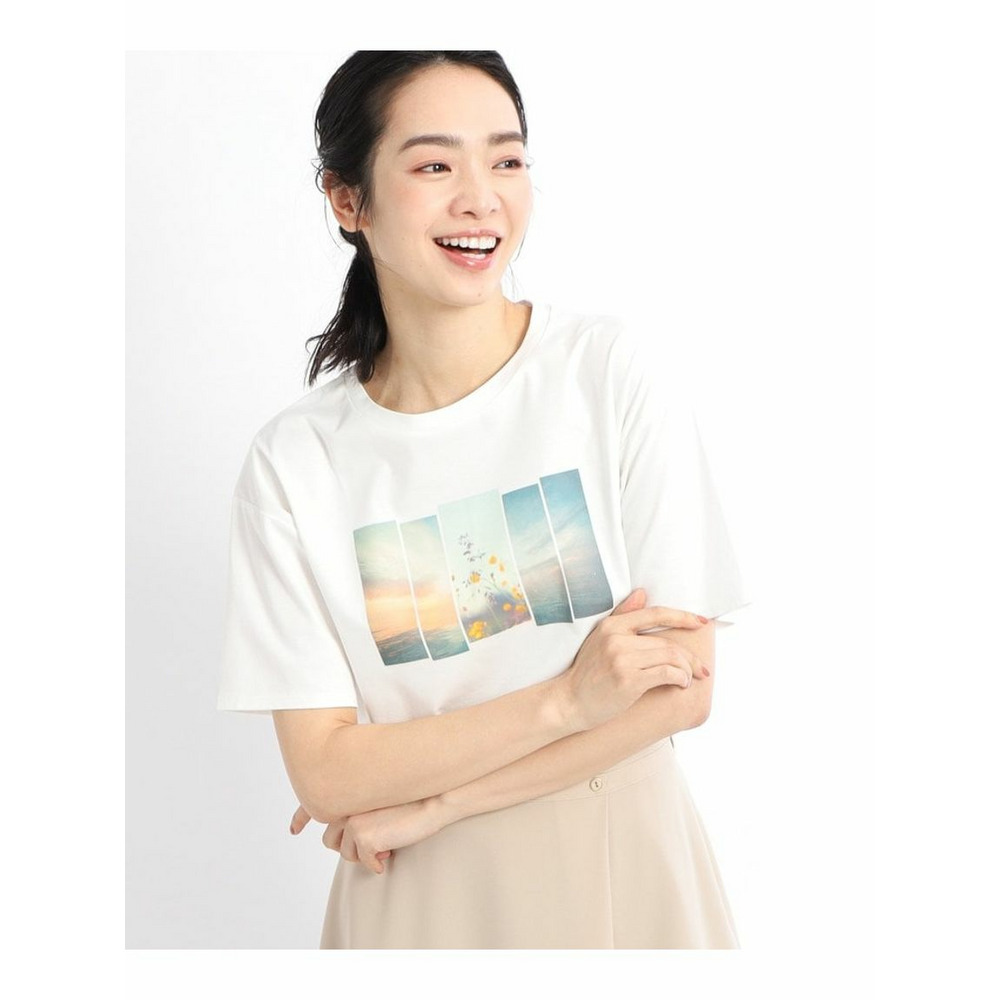 【夏SALE／マシンウォッシュ／UVカット／接触冷感／洗える】プリントTシャツ オフホワイト(003) 1