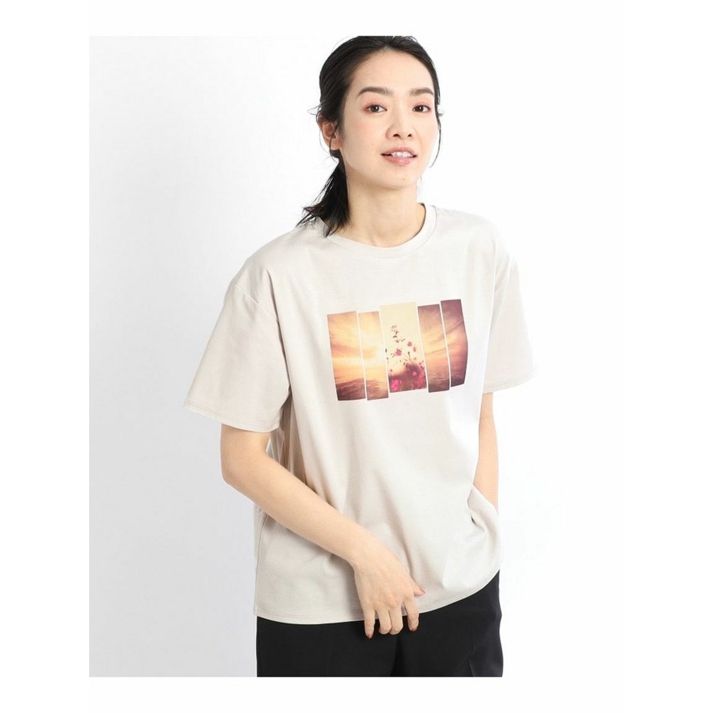 【夏SALE／マシンウォッシュ／UVカット／接触冷感／洗える】プリントTシャツ ライトベージュ(051) 1