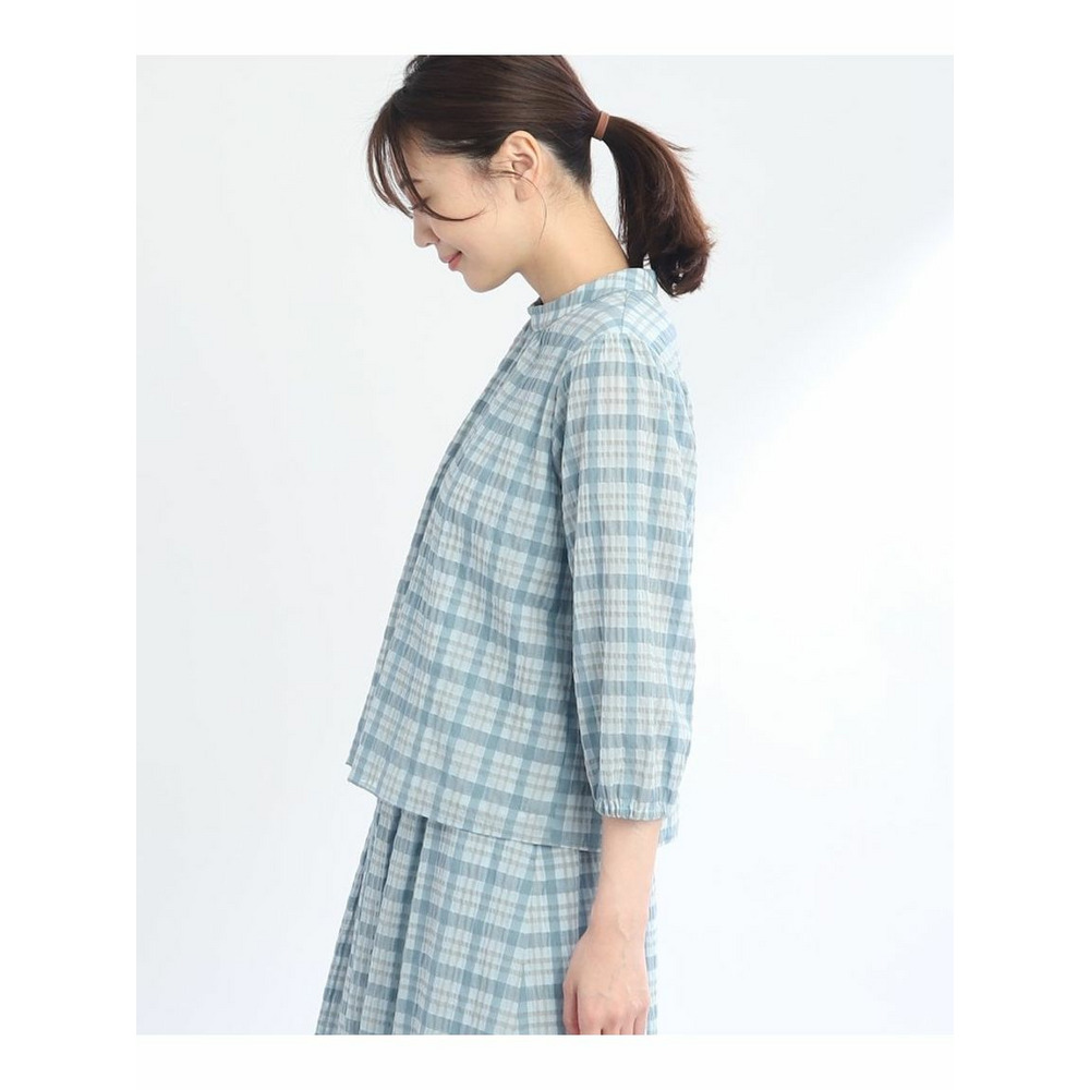 【夏SALE／手洗い可／セットアップ可能】チェック柄シアーブラウス3