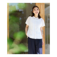 【夏SALE／WEB限定カラーあり／接触冷感／洗える】フロントレースデザインブラウス